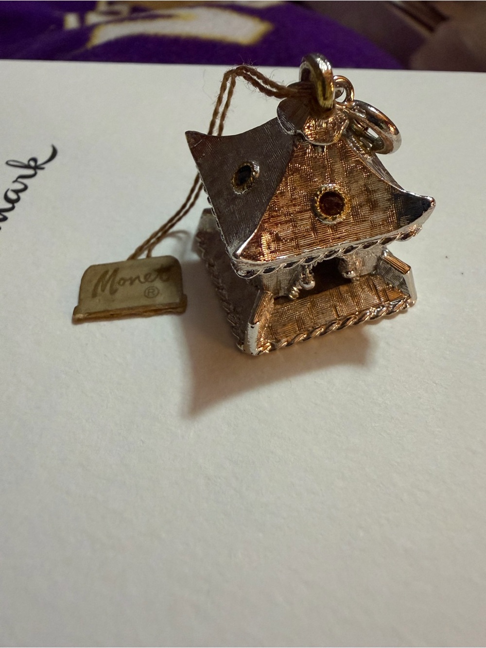 Monet Birdhouse Charm Pendant -Silver